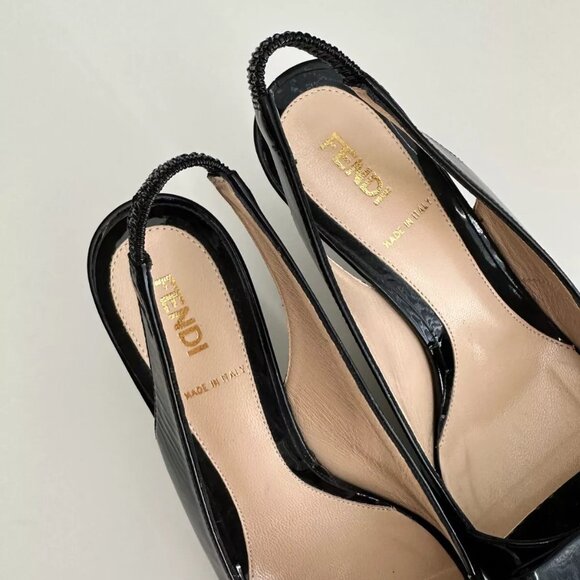 FENDI Women's Black Patent Leather Bow Platform Slingback Pumps Size 36.5 US 6.5 - Picture 3 of 12